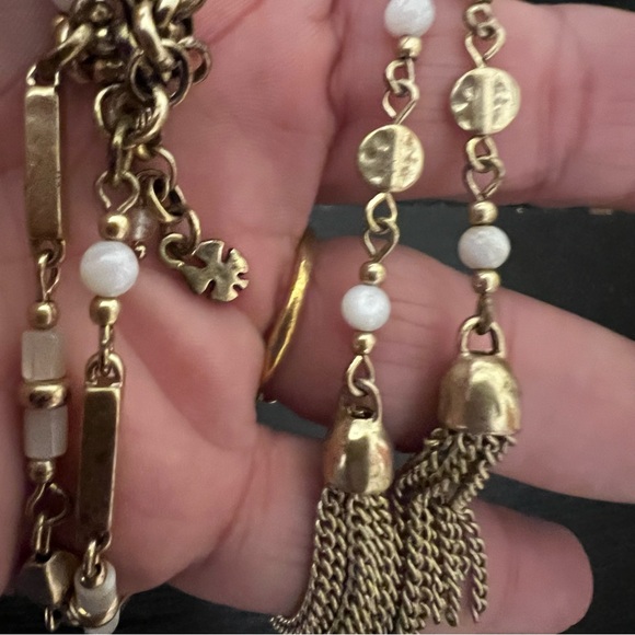 Lucky Brand necklace gold and white beads tassels necklace costume jewelry - Picture 4 of 8